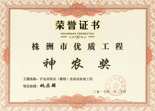 2015-16年度株洲市優(yōu)（神農(nóng)獎(jiǎng)）項(xiàng)目經(jīng)理證書(shū)（滬昆高鐵站連接線(xiàn)姚應(yīng)麟）